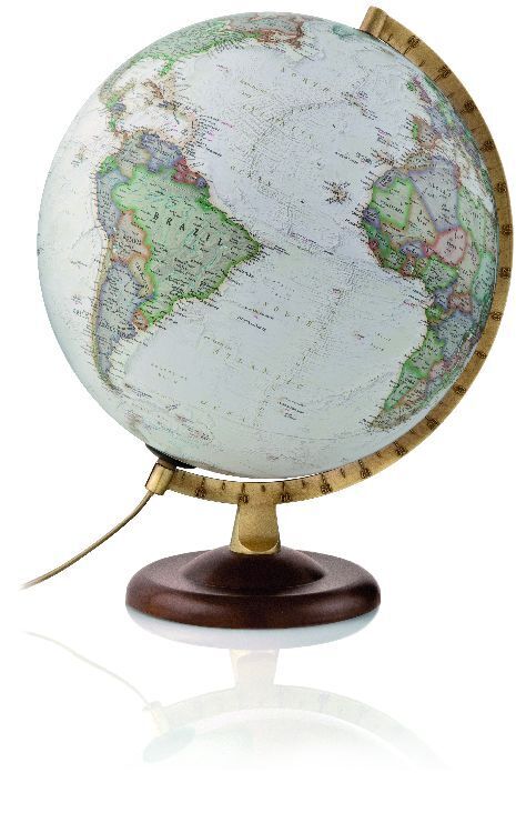 National Geographic Gold Executive Antikdesign-Leuchtglobus, walnussfarbener Buchenholzfuß u. messingfarbener Metallmeridian main product photo