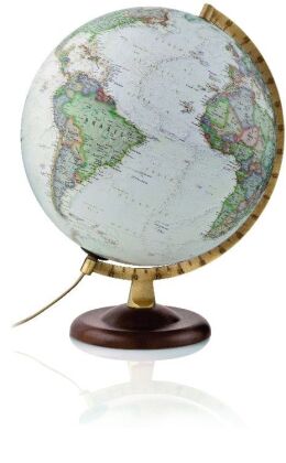 National Geographic Gold Executive Antikdesign-Leuchtglobus, walnussfarbener Buchenholzfuß u. messingfarbener Metallmeridian
