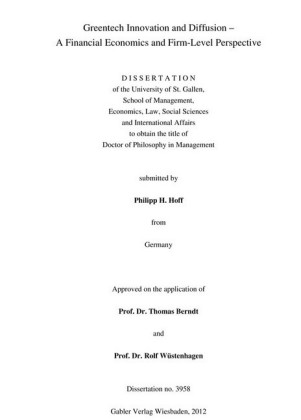 Greentech Innovation and Diffusion