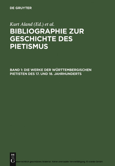 Die Werke der Württembergischen Pietisten des 17. und 18. Jahrhunderts main product photo