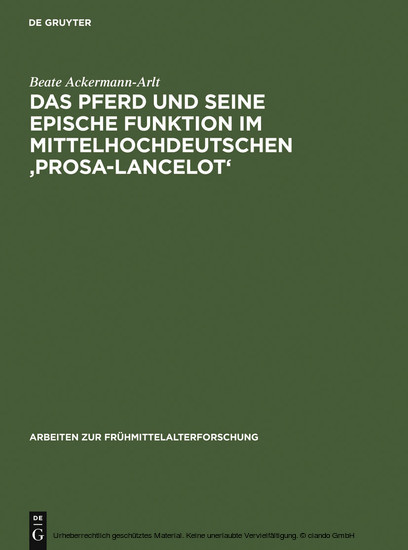 Das Pferd und seine epische Funktion im mittelhochdeutschen 'Prosa-Lancelot' main product photo