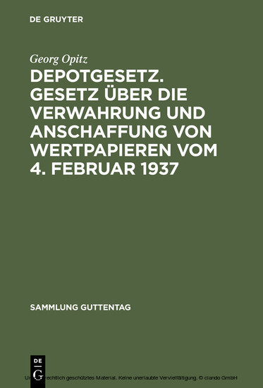 Depotgesetz. Gesetz über die Verwahrung und Anschaffung von Wertpapieren vom 4. Februar 1937 main product photo