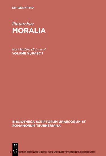 Plutarchus: Moralia. Volume VI/Fasc 1 main product photo