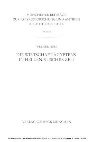 Münchener Beiträge zur Papyrusforschung Heft 105: Die Wirtschaft Ägyptens in hellenistischer Zeit main product photo