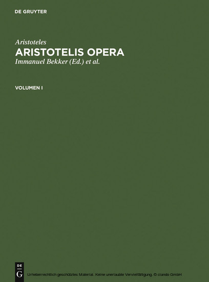 Aristoteles: Aristotelis Opera. Volumen I. Bd.1 main product photo
