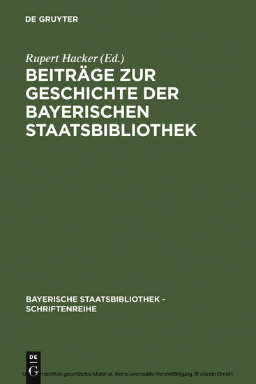 Beiträge zur Geschichte der Bayerischen Staatsbibliothek main product photo