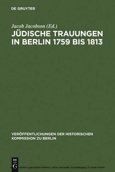 Jüdische Trauungen in Berlin 1759 bis 1813 main product photo