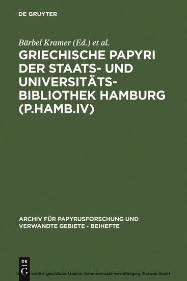 Griechische Papyri der Staats- und Universitätsbibliothek Hamburg (P.Hamb.IV) main product photo