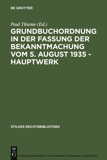 Grundbuchordnung in der Fassung der Bekanntmachung vom 5. August 1935 - Hauptwerk main product photo