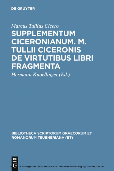 Supplementum Ciceronianum. M. Tulli Ciceronis de virtutibus libri fragmenta main product photo