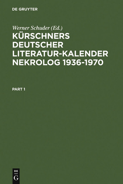 Kürschners Deutscher Literatur-Kalender. Nekrolog 1936-1970 main product photo