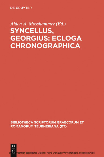 Syncellus, Georgius: Ecloga chronographica main product photo