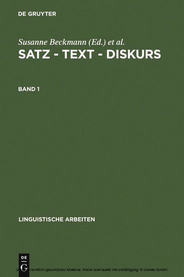 Satz - Text - Diskurs. Band 1. Bd.1 main product photo
