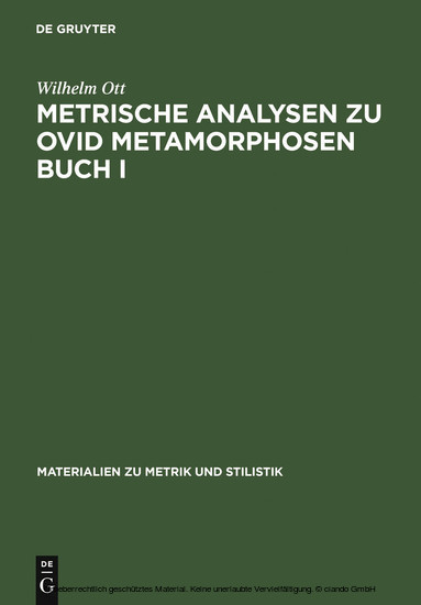 Metrische Analysen zu Ovid Metamorphosen Buch I main product photo