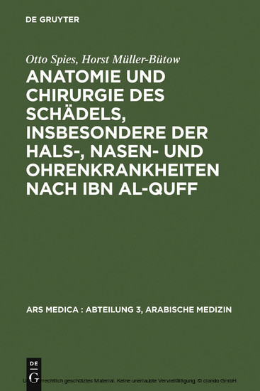 Anatomie und Chirurgie des Schädels, insbesondere der Hals-, Nasen- und Ohrenkrankheiten nach Ibn al-Quff main product photo