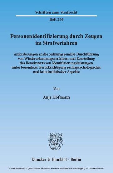 Personenidentifizierung durch Zeugen im Strafverfahren. main product photo