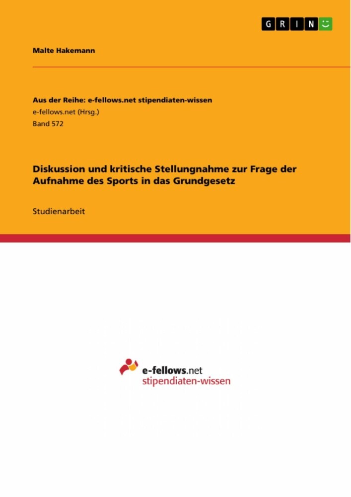 Diskussion und kritische Stellungnahme zur Frage der Aufnahme des Sports in das Grundgesetz main product photo