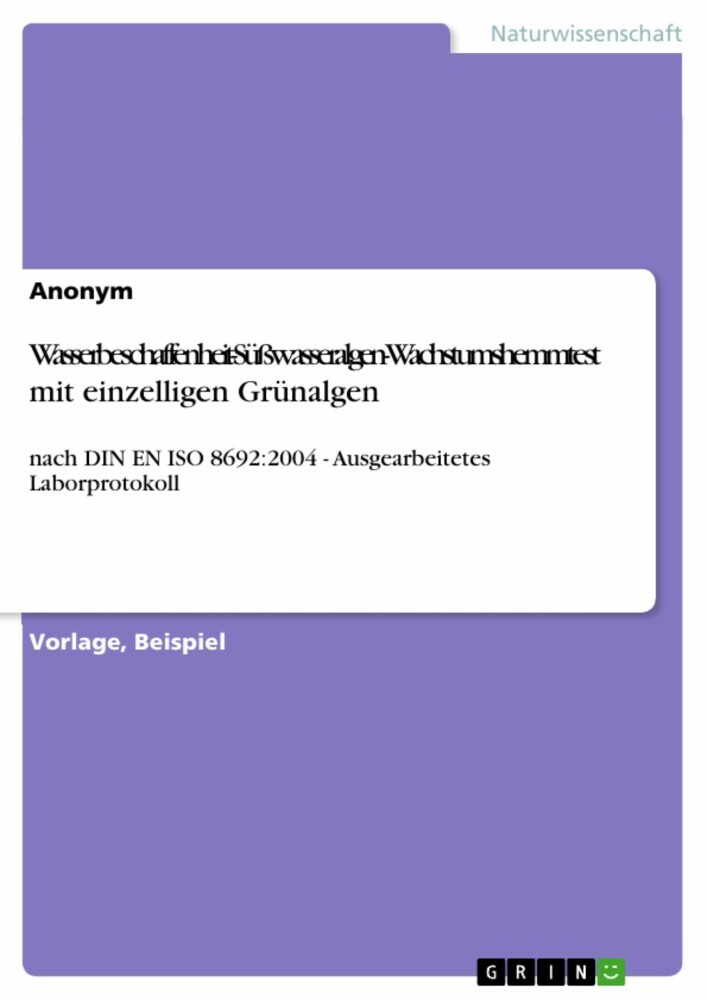 Wasserbeschaffenheit-Süßwasseralgen-Wachstumshemmtest mit einzelligen Grünalgen main product photo