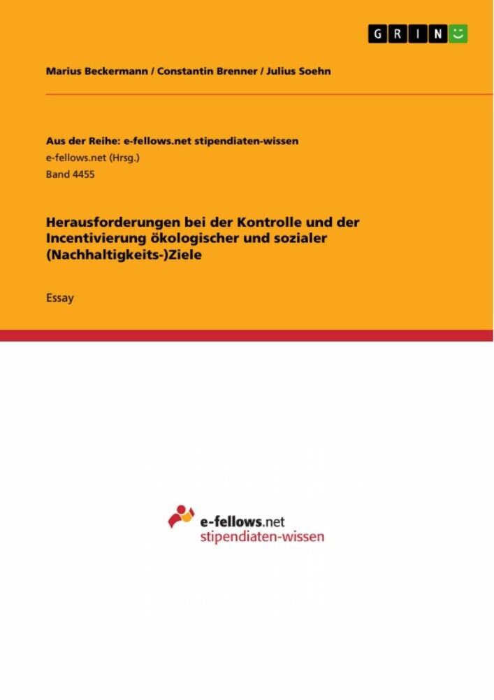 Herausforderungen bei der Kontrolle und der Incentivierung ökologischer und sozialer (Nachhaltigkeits-)Ziele main product photo