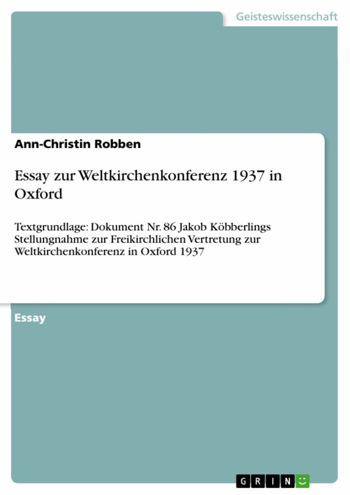 Essay zur Weltkirchenkonferenz 1937 in Oxford main product photo