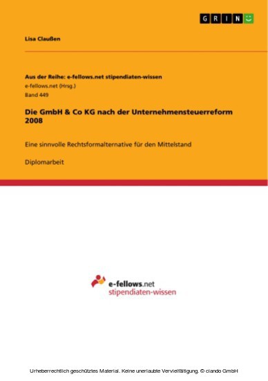 Die GmbH & Co KG nach der Unternehmensteuerreform 2008 main product photo