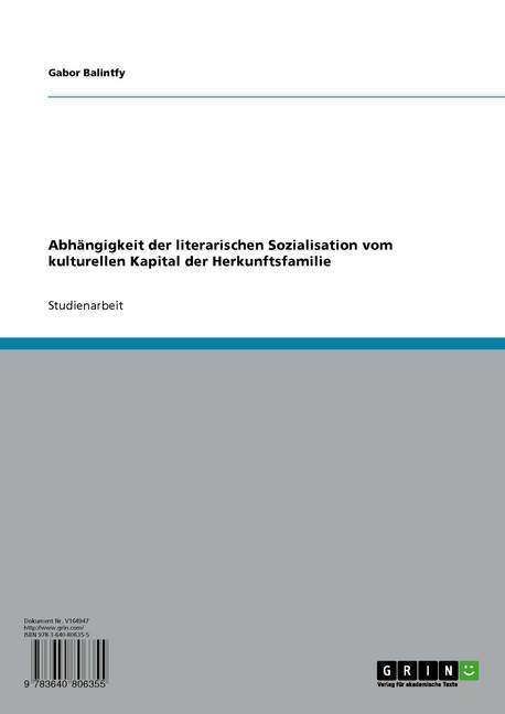 Abhängigkeit der literarischen Sozialisation vom kulturellen Kapital der Herkunftsfamilie main product photo
