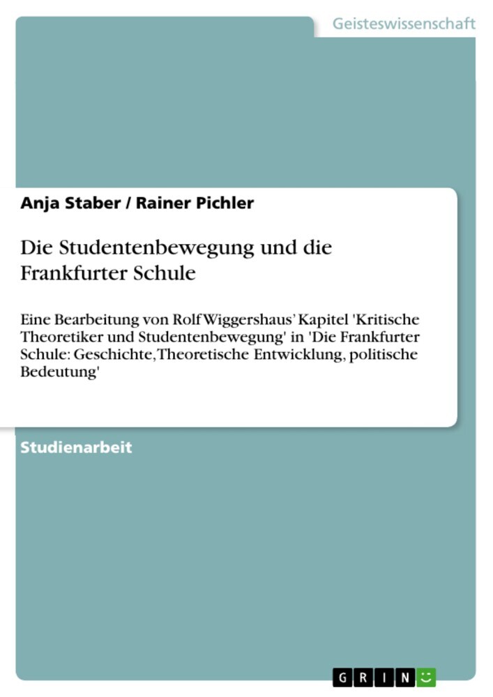 Die Studentenbewegung und die Frankfurter Schule main product photo