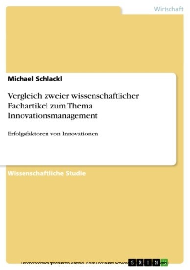 Vergleich zweier wissenschaftlicher Fachartikel zum Thema Innovationsmanagement main product photo