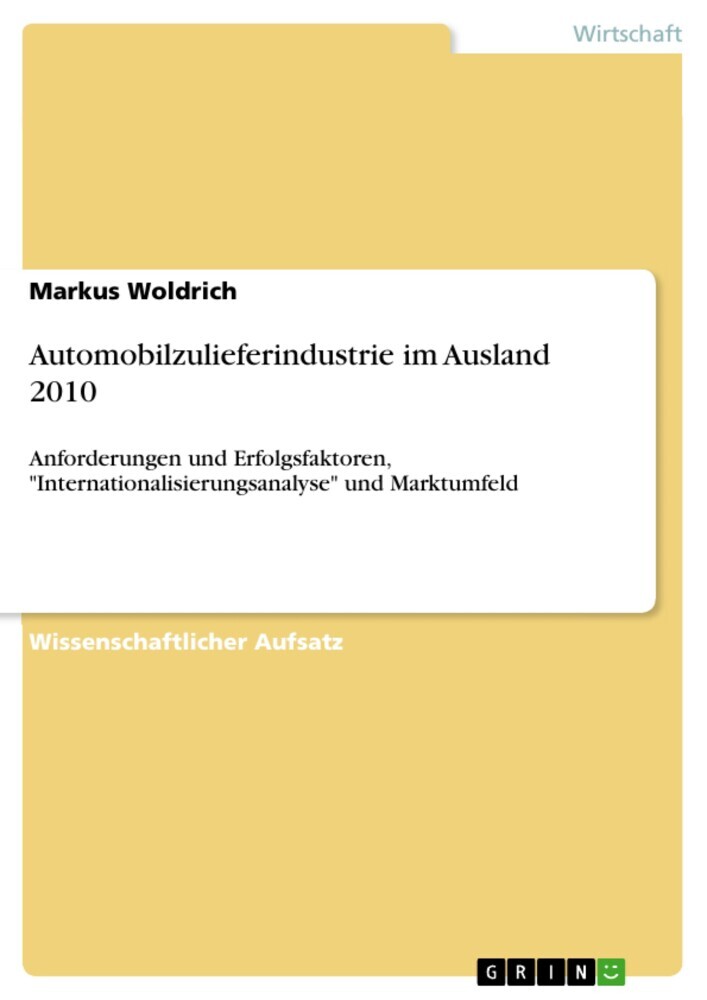 Automobilzulieferindustrie im Ausland 2010 main product photo