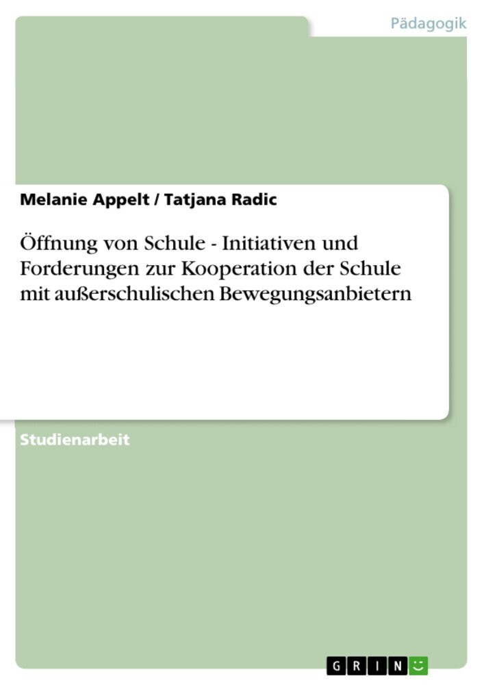 Öffnung von Schule - Initiativen und Forderungen zur Kooperation der Schule mit außerschulischen Bewegungsanbietern main product photo