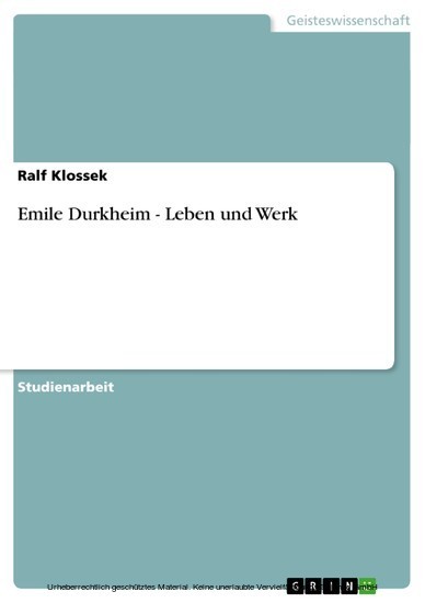 Emile Durkheim - Leben und Werk main product photo