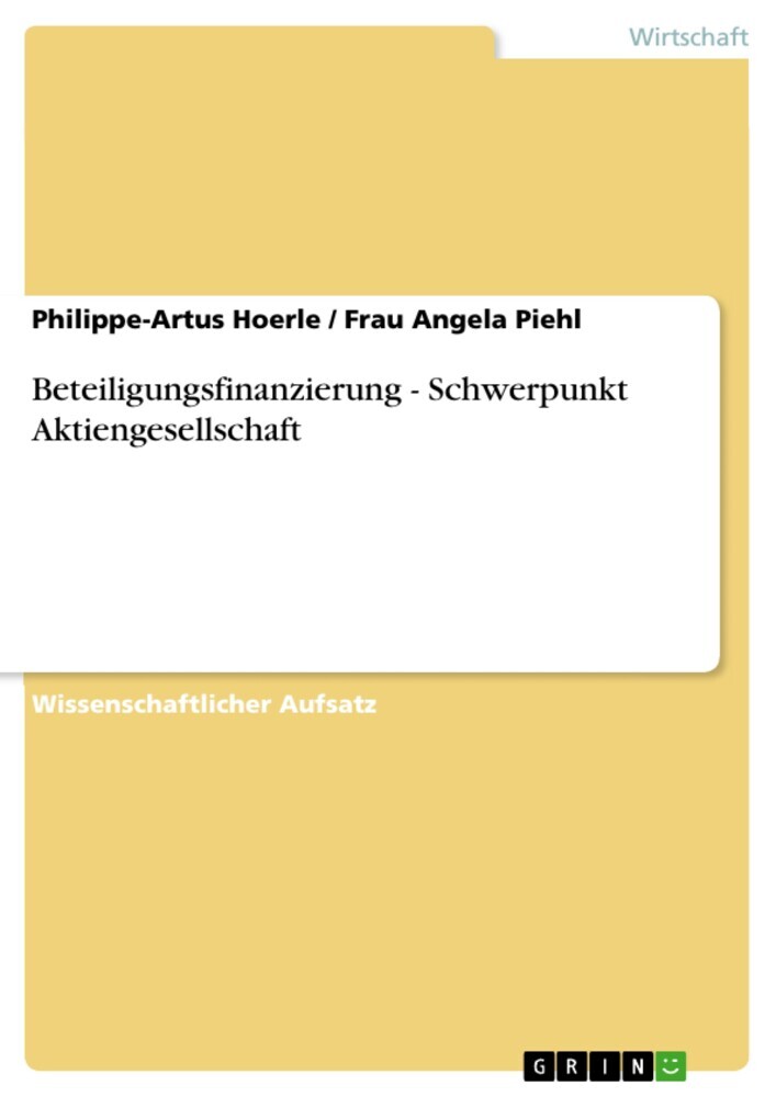 Beteiligungsfinanzierung - Schwerpunkt Aktiengesellschaft main product photo