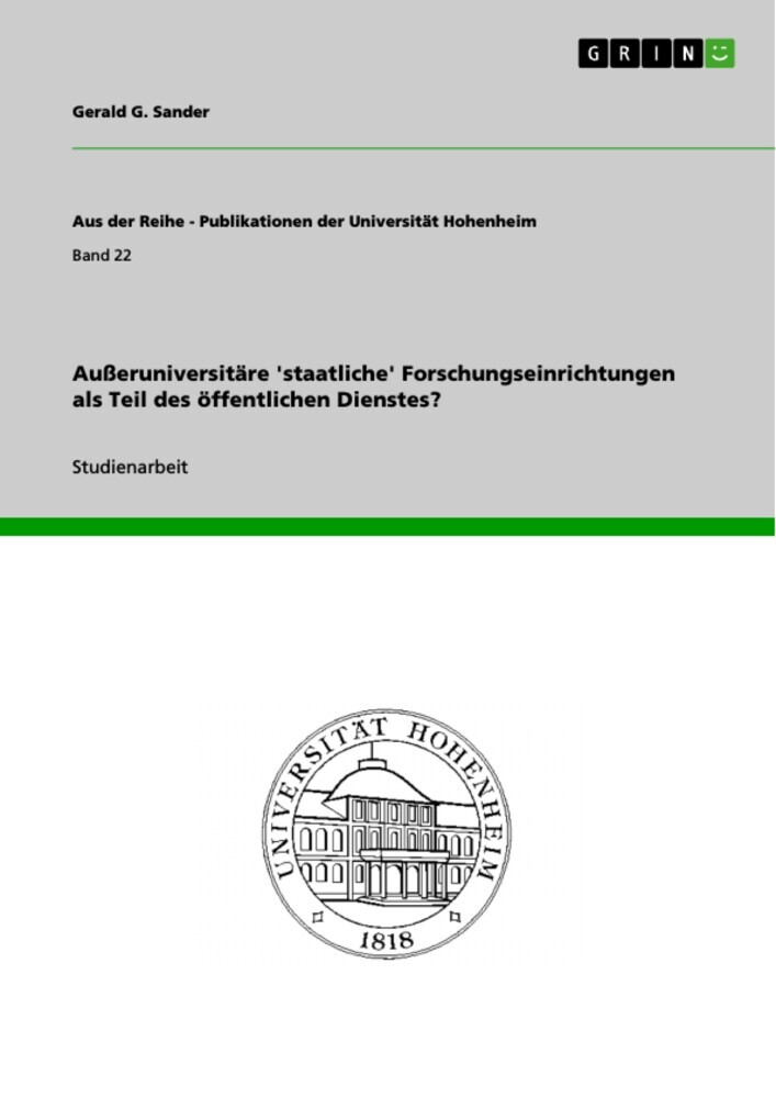 Außeruniversitäre 'staatliche' Forschungseinrichtungen als Teil des öffentlichen Dienstes? main product photo