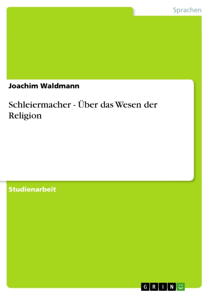 Schleiermacher - Über das Wesen der Religion main product photo