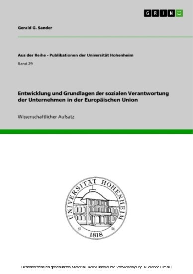 Entwicklung und Grundlagen der sozialen Verantwortung der Unternehmen in der Europäischen Union main product photo