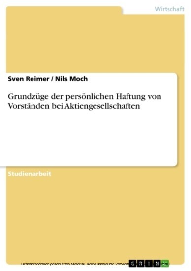 Grundzüge der persönlichen Haftung von Vorständen bei Aktiengesellschaften main product photo