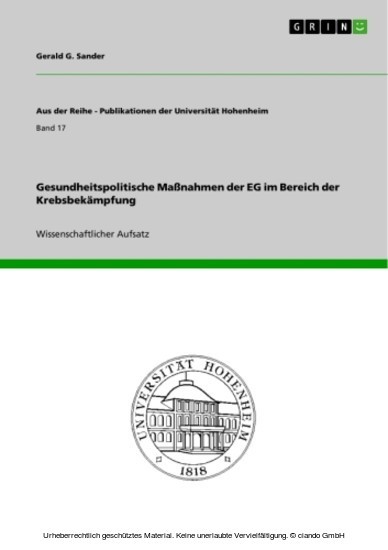 Gesundheitspolitische Maßnahmen der EG im Bereich der Krebsbekämpfung main product photo