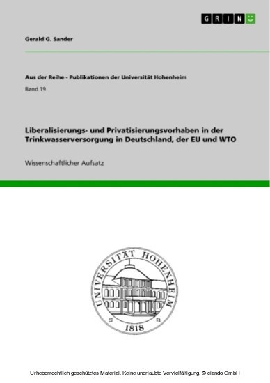 Liberalisierungs- und Privatisierungsvorhaben in der Trinkwasserversorgung in Deutschland, der EU und WTO main product photo