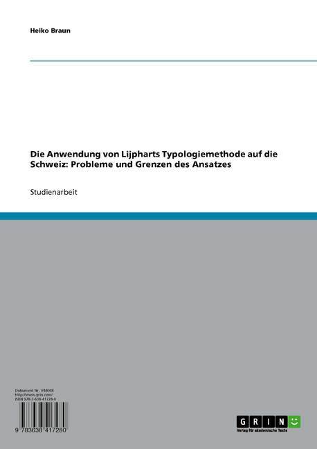 Die Anwendung von Lijpharts Typologiemethode auf die Schweiz: Probleme und Grenzen des Ansatzes main product photo