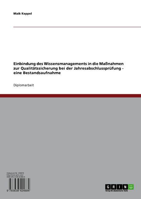 Einbindung des Wissensmanagements in die Maßnahmen zur Qualitätssicherung bei der Jahresabschlussprüfung main product photo