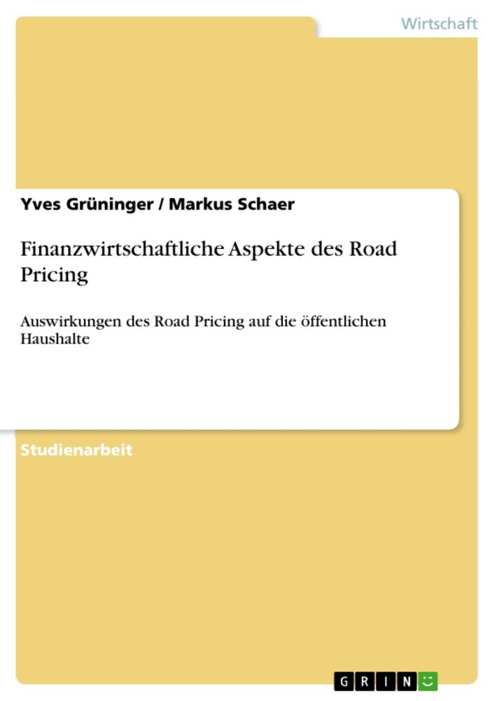 Finanzwirtschaftliche Aspekte des Road Pricing main product photo