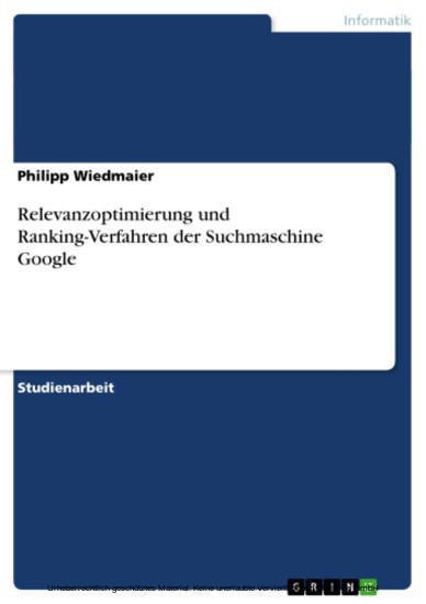 Relevanzoptimierung und Ranking-Verfahren der Suchmaschine Google main product photo