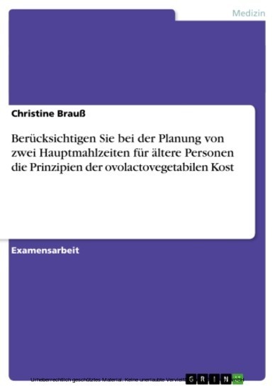 Berücksichtigen Sie bei der Planung von zwei Hauptmahlzeiten für ältere Personen die Prinzipien der ovolactovegetabilen Kost main product photo