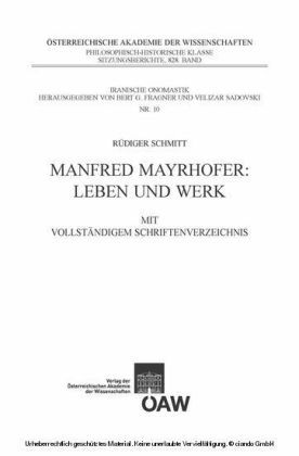 Manfred Mayrhofer: Leben und Werk