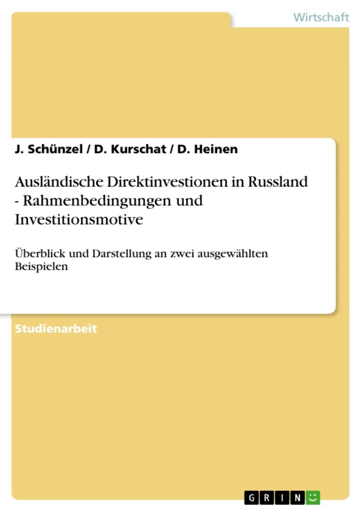 Ausländische Direktinvestionen in Russland - Rahmenbedingungen und Investitionsmotive main product photo