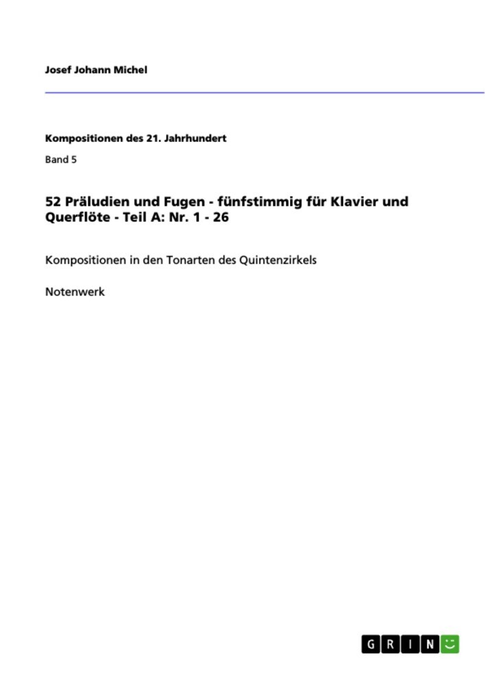 52 Präludien und Fugen - fünfstimmig für Klavier und Querflöte - Teil A: Nr. 1 - 26 main product photo