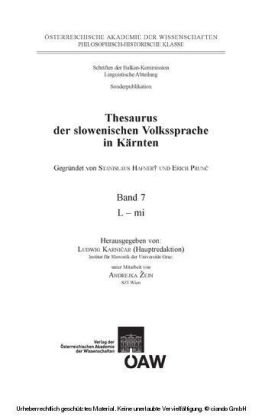 Thesaurus der slowenischen Volkssprache in Kärnten / Thesaurus der slowenischen Volkssprache in Kärnten. Band 7: L -mi
