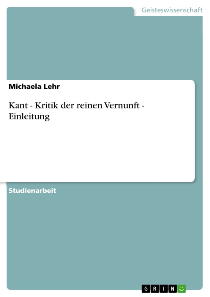 Kant - Kritik der reinen Vernunft - Einleitung main product photo