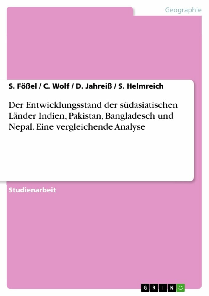 Der Entwicklungsstand der südasiatischen Länder Indien, Pakistan, Bangladesch und Nepal. Eine vergleichende Analyse main product photo
