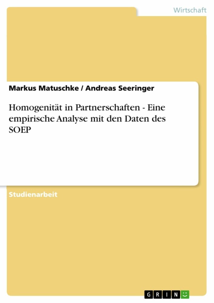 Homogenität in Partnerschaften - Eine empirische Analyse mit den Daten des SOEP main product photo